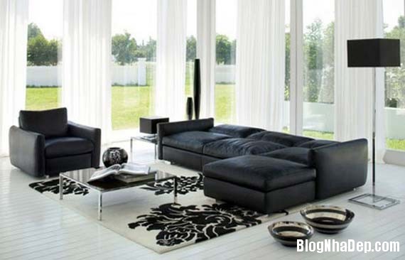 Phòng khách đẹp ấn tượng với nội thất đen mix theo phong cách đối lập